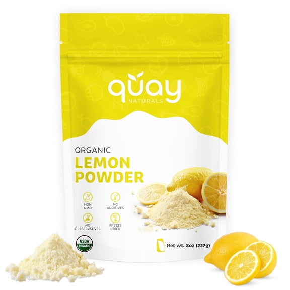 Quay Naturals Organic Lemon Juice Powder 8oz - Freeze-Dried, Non-GMO, No Additives - Vitamin C-Rich, USDA Organic - Lemon Peel Powder for Smoothies, Baking & More