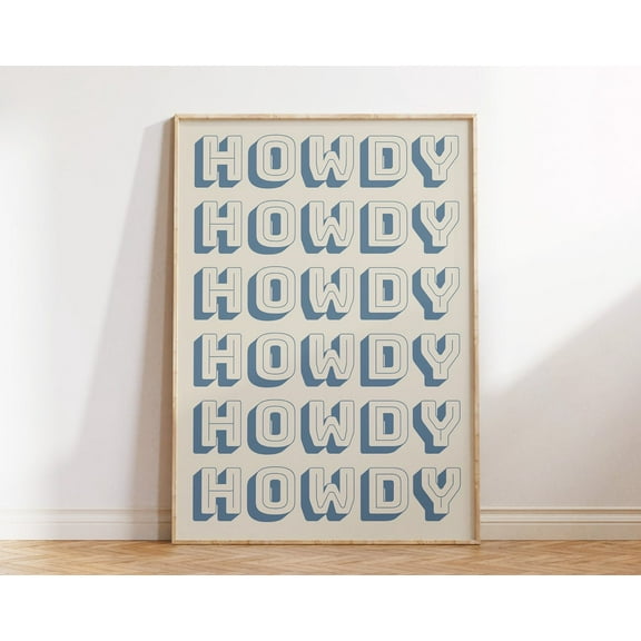 Retro Howdy Poster Vintage Western Wall Art Typography Print Southern Home Decor Wild West Print Blue Howdy Art 1 Print Wall Art, Modern Wall Decor For Living Room, 8x12 UNFRAMED