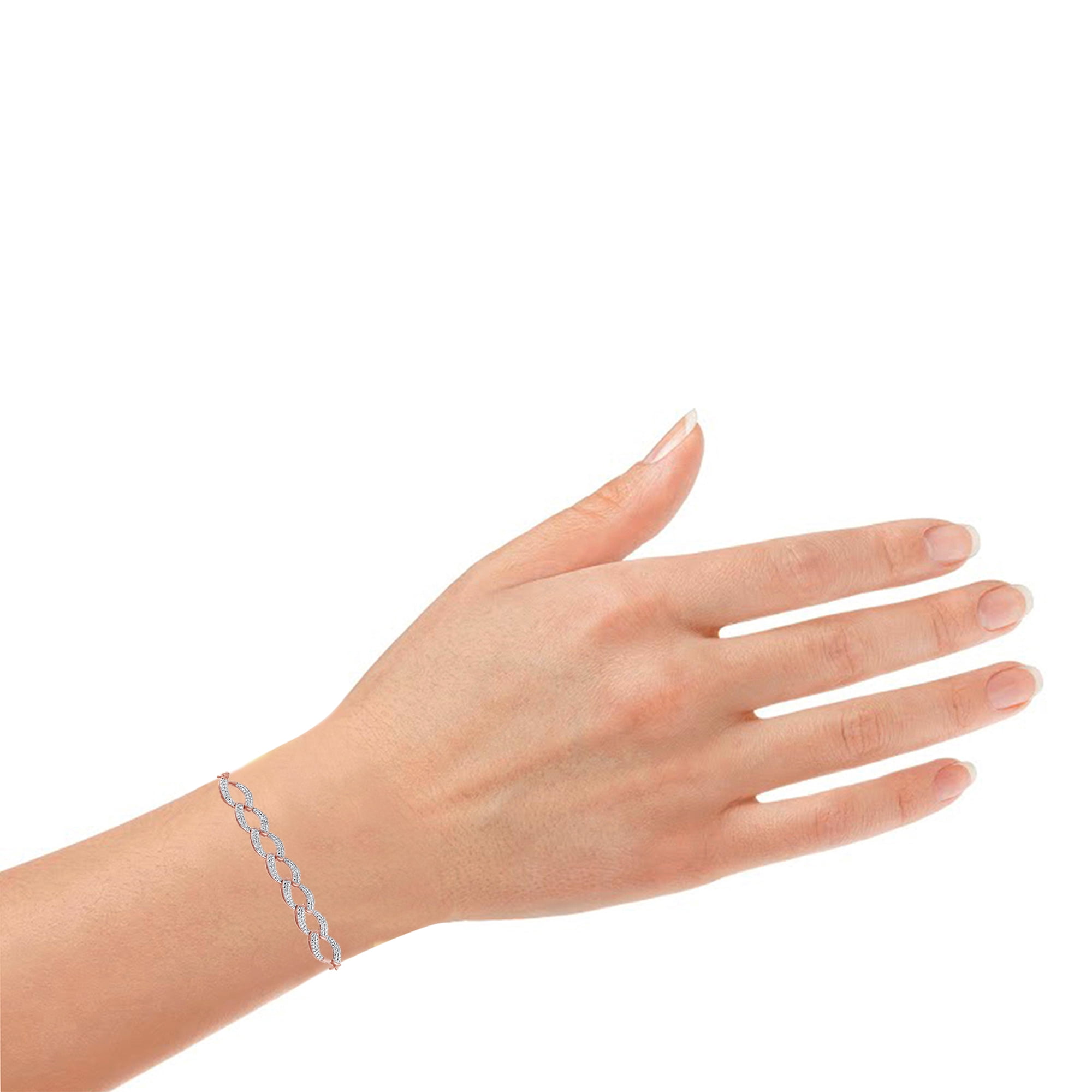1/2 Carat T.W Sterling Silver Pink Stud Earrings and Bolo Bracelet 2 Pcs set.
