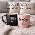 thumbnail image 3 of Triple Gifffted Hubby and Wifey Coffee Mugs Set, Mr and Mrs Couples Gift for Wedding, Anniversary, Engagement, Valentines, Christmas Day, His Hers Present for Husband Wife, Newlyweds, 13oz Ceramic, 3 of 5