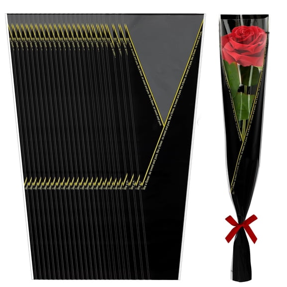 Siutaga 100 PcsITSC Single Rose Sleeve Single Flower Sleeve Floral Wrapping Bags for Florist Bouquet Supplies Mother's Day Valentine's Day Graduation Party Wedding Gift(Black)