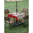 thumbnail image 3 of Outdoor Tablecloth with Umbrella Hole and Zipper, Christmas Snowman Square Table Cloth 60x60 Inch Waterproof Tablecloth, Xmas Farmhouse Red Plaid Wood Grain Picnic Table Cover for Patio Camping, 3 of 7