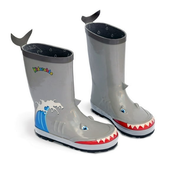 Kidorable Little Boys Grey Shark Wave Print Rubber Rain Boots 9 Toddler