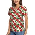 thumbnail image 5 of Yiaed Rose Flowers Print Women's T Shirt V-Neck Short Sleeve Shirt Casual Breathable Tee Summer Tops-Medium, 5 of 5