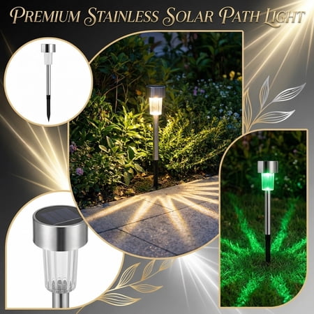 Stainless Steel Solar Lights Outdoor Ground Stake Lights Weatherproof LED Garden Pathway Lighting 4.5cm Diameter For Courtyards And Walkways