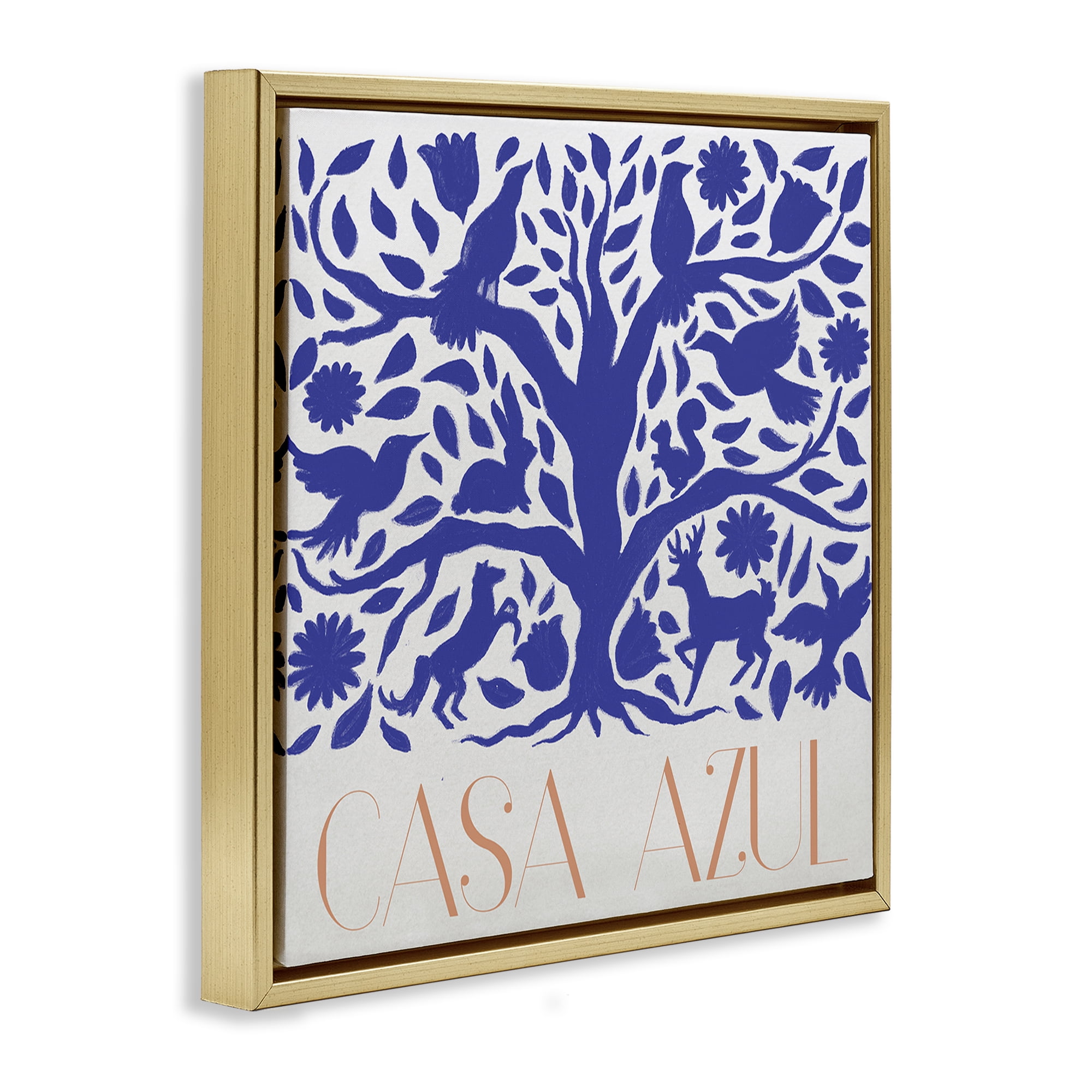Stupell Industries Casa Azul Árbol y Animales Animals Painting Gold Floater Framed Art Print Wall Art, 25 x 25