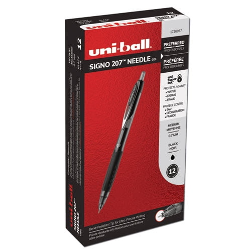 "Signo 207 Needle Point Gel Pen, Retractable, Medium 0.7 Mm, Black Ink, Black Barrel, Dozen | Bundle of 2 Dozen"