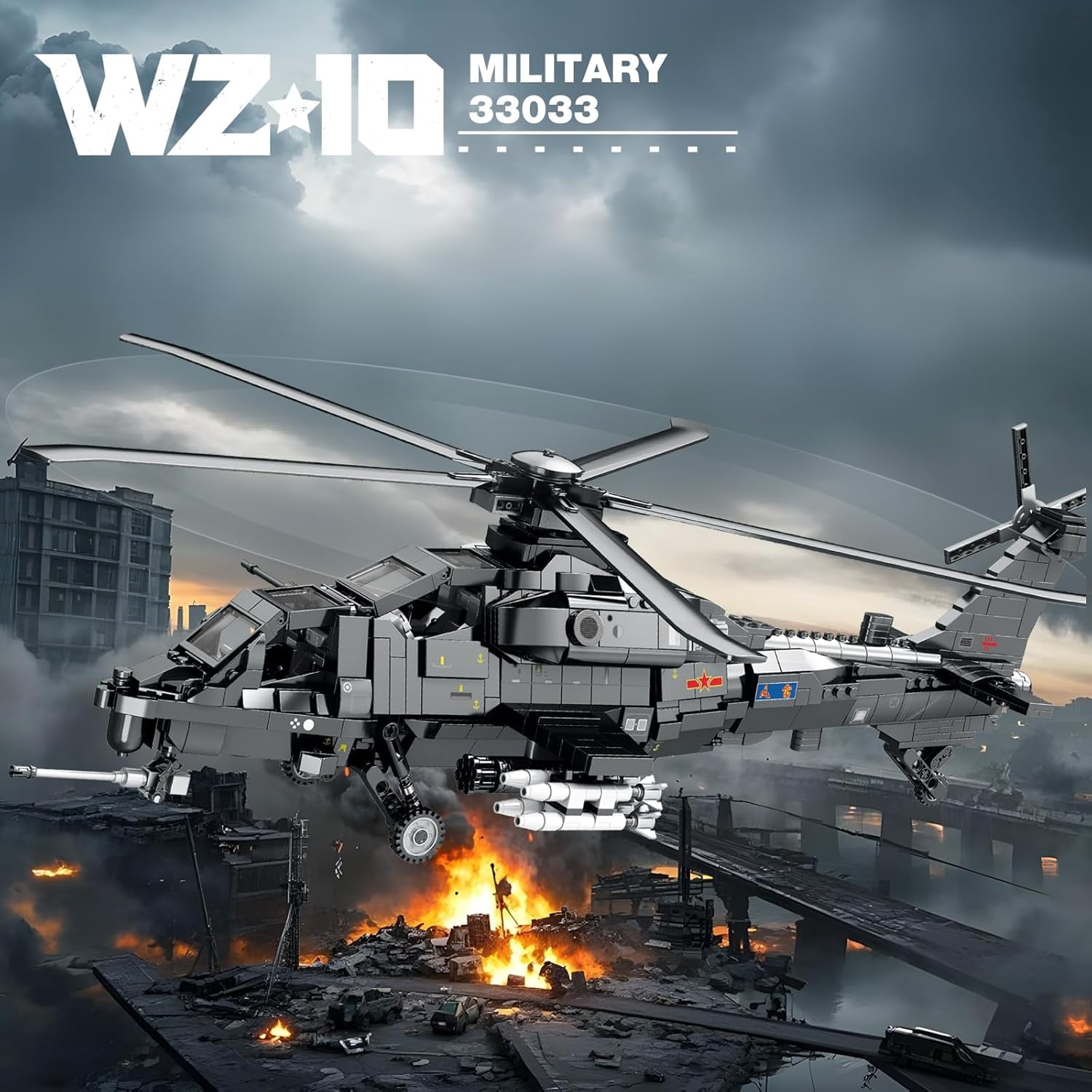 Ylutex Military Helicopter Building Block Set, WZ-10 Helicopter Toy Plane Model Home Decor, Military Army Airplane Building Kit for Adults(1366PCS)