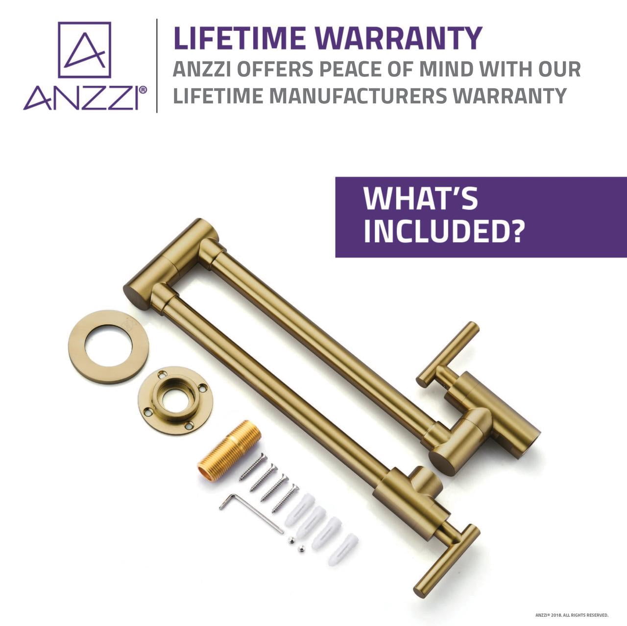 ANZZI Braccia Wall Mounted Pot Filler Kitchen Faucet in Brushed Brass