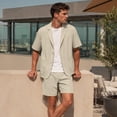 thumbnail image 4 of AZoiNM Men's Short Sleeve Shorts Suit Set Summer Two Button Notch Lapel Loose Fit, 4 of 17