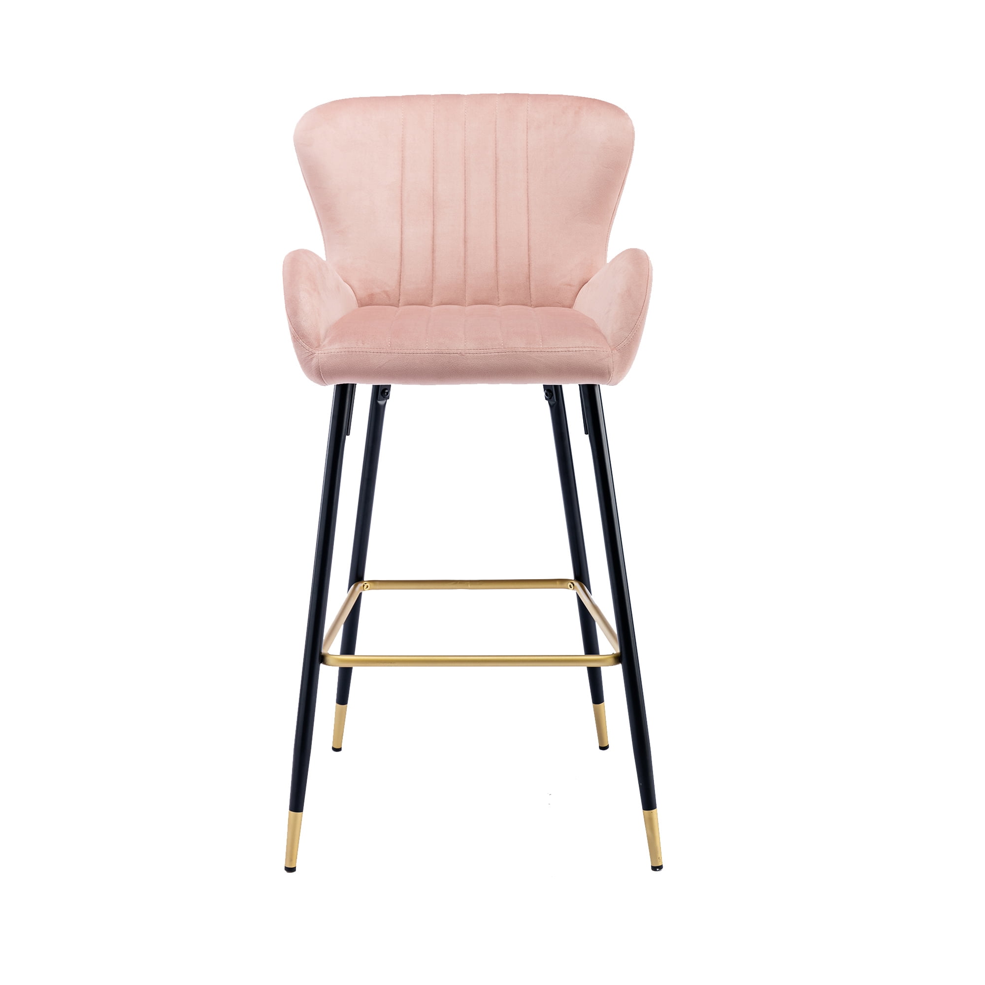 Resenkos Bar Stools Set of 2,Modern Velvet Breakfast Dining Chairs with Back and Footrest(Pink) Resenkos Bar Stools Set of 2,Modern Velvet Breakfast Dining Chairs with Back and Footrest(Pink)