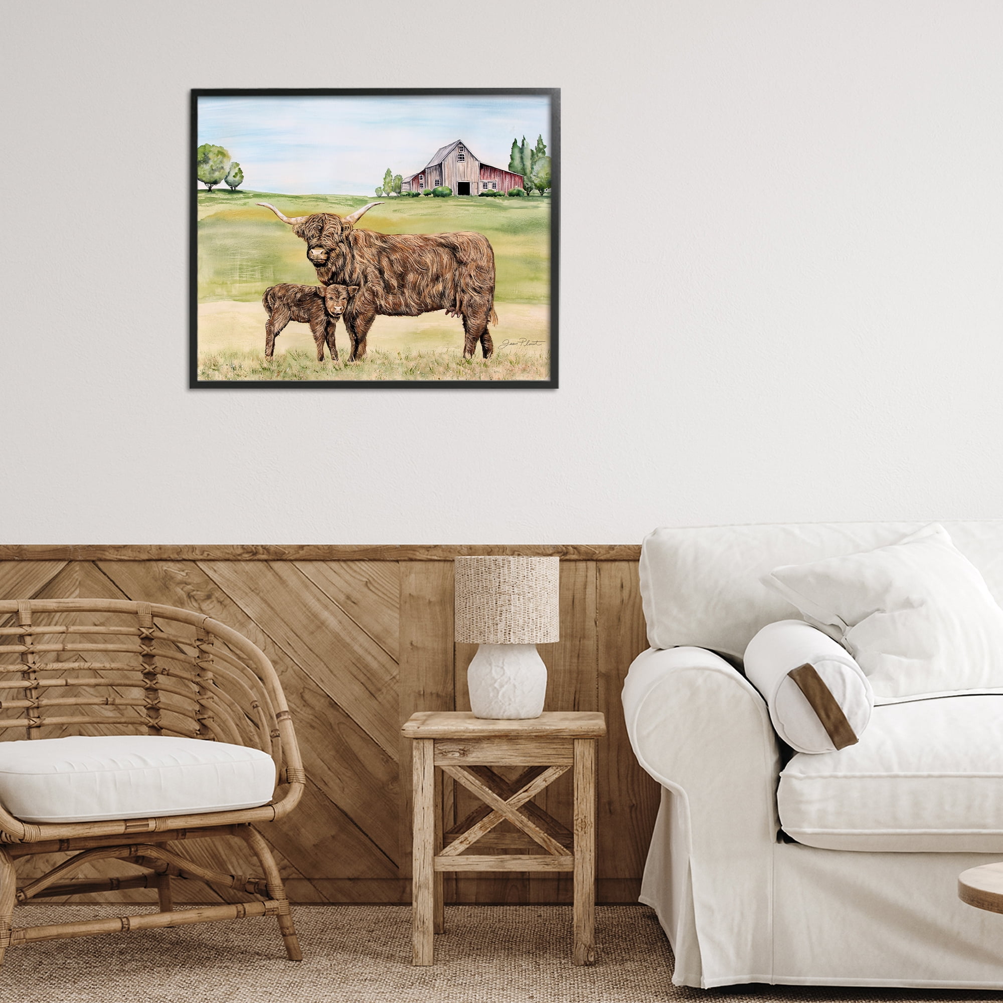 Highland Cow And Calf Black Framed Giclee Art, design by Jean Plout