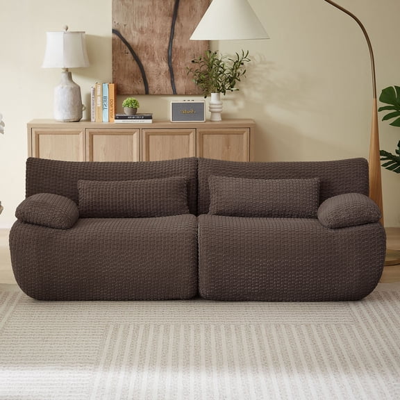 S-HOME Modern Plush Cloud Boneless Modular Loveseat Sofa in Corduroy Fabric for 2 Seat Multi-Functional Living Room Use, Brown