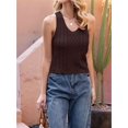 thumbnail image 6 of Womens Pointelle Knit Top V Neck Strappy Tank Tops Summer Sleeveless Blouses Shirts Tops Brown S, 6 of 9