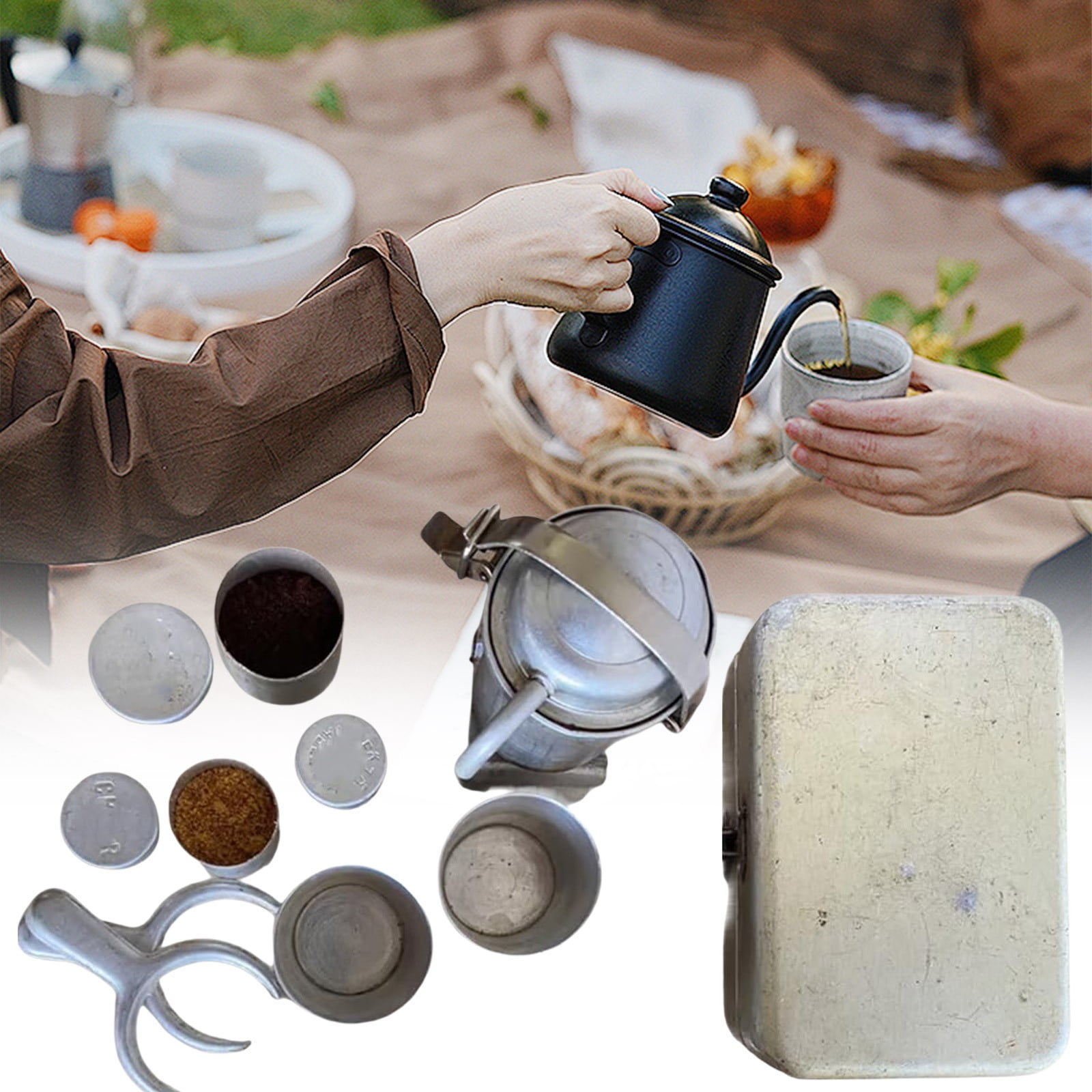 Camping Coffee Kit Vintage Outdoor Coffee Pour Kit Portable Maker