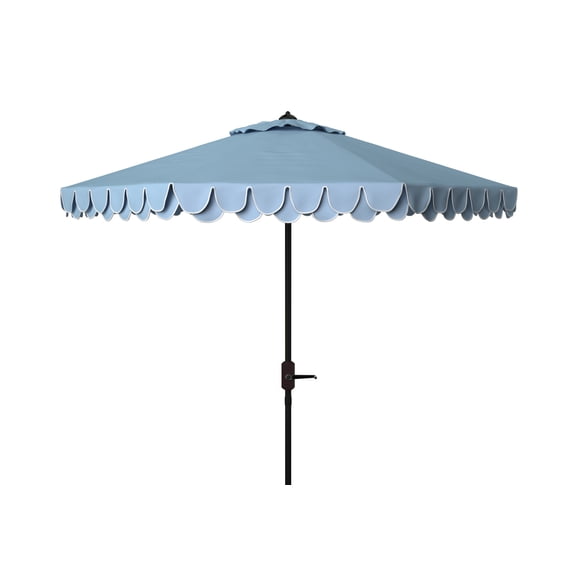 SAFAVIEH Elegant 9' Market Auto Tilt Patio Umbrella, Baby Blue/White