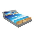 thumbnail image 2 of Ambesonne Nautical Fitted Sheet & Pillow Sham Set, Seascape Cloudy Beach, Queen, Blue White Brown, 2 of 2