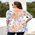 thumbnail image 4 of CHUANK Tunique à Col Rond pour Femmes Grande Taille, Blouse à Manches 3/4, T-Shirt Ample à Fleurs 0X-5X, 4 of 4