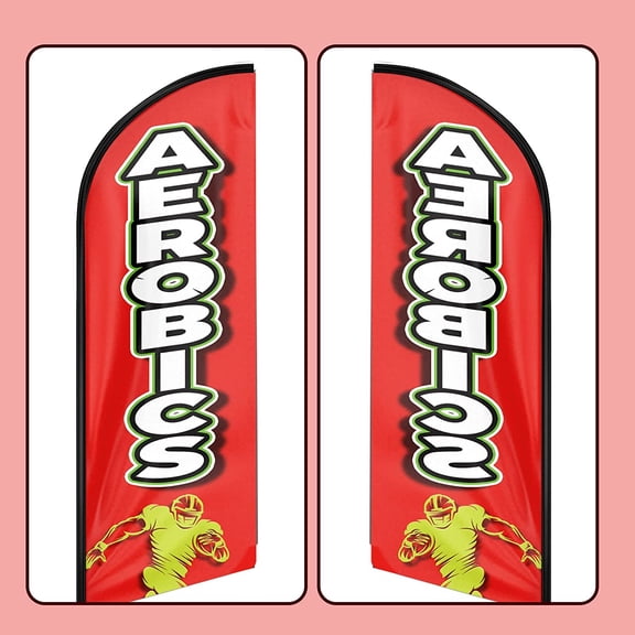 QSUM Aerobics Themed Feather Flag, 11FT Aerobics Advertising Swooper Flag, Vivid Color and Fade Proof Aerobics Signs for Businesses (Flagpole Not Included)