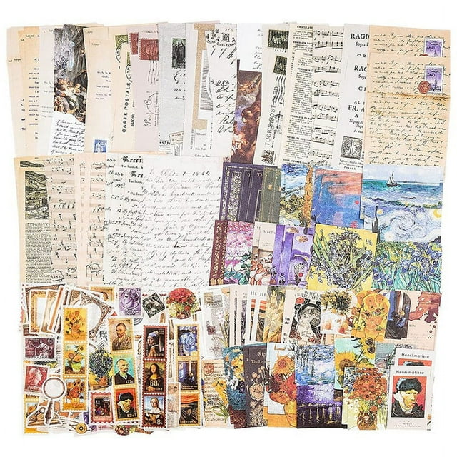 Paquete de Suministros para áLbumes Recortes Vintage (200 Piezas) Planificadores Diarios Arte Basura Diario Pegatinas Papel Bricolaje (C)