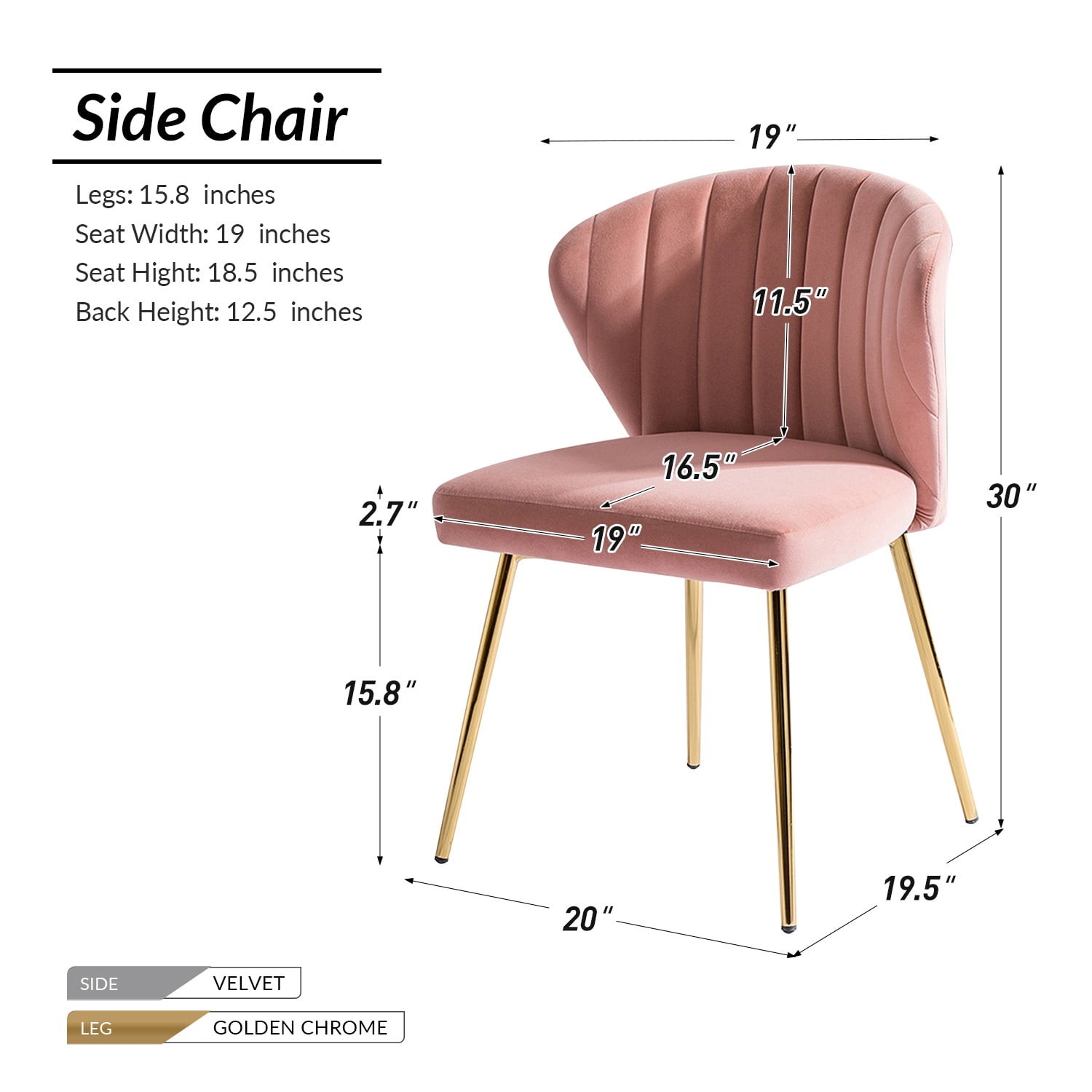 Tina's Home Velvet Dining Chairs Set of 4 Wingback Upholstered Accent Side Chairs Metal Legs Home Living Room Kitchen Pink