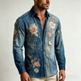 thumbnail image 4 of Yaoyar Men's Bohemian Floral Print Button Down Shirts, Loose Lapel Long Sleeve Vintage Beach Holiday Shirts, 4 of 5