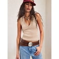 thumbnail image 4 of Womens Ribbed Tank Tops Summer Slim Fit V Neck Tops Casual Basic Knit Sleeveless Shirts Apricot L, 4 of 7