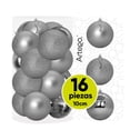 thumbnail image 1 of Esferas para árbol de navidad Artego grandes de 10 cm de diámetro paq 16 esferas Plata Silver Línea SKY 3 diversos acabados navideños Mate, brillantes, y cromadas para colgar Christmas balls ornaments, 1 of 6