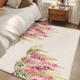 thumbnail image 5 of Pink Floral Washable Area Rugs 4'x6', Watercolor Pink Yellow Wisteria Linen Texture Low Pile Throw Living Room Rug Non-Slip Sturdy Edge Binding Carpet for Indoor Entryway Bedside Kitchen, 5 of 9