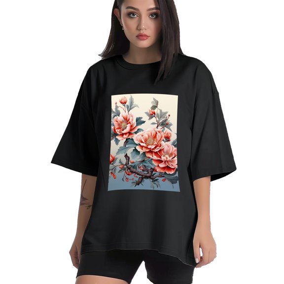 Plus Size Shirt for Women Black Tops for Women Short Sleeves Shirt for Women Flower T Shirt Crewneck Shirt for Women XS