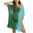 thumbnail image 2 of Cavosen Womens Swimsuit Cover up Shirt Woven Crochet Hollow Out Shirt Bikinis Swimsuit Cover Ups Short Sleeve V-Neck Sheer Woven Swimwear Kaftan Color Patchwork Bathing Suit Kimono, 2 of 5