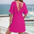 thumbnail image 2 of 2025 Women's Chiffon Swimsuit Cover Up Dress - Short Sleeve, V Neck, Button Adjustable, Drawstring Waist, 2 of 5