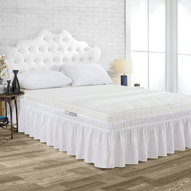 SGI Bedding 12 Inch Drop Queen Size White Solid Bed Skirt Wrap Around