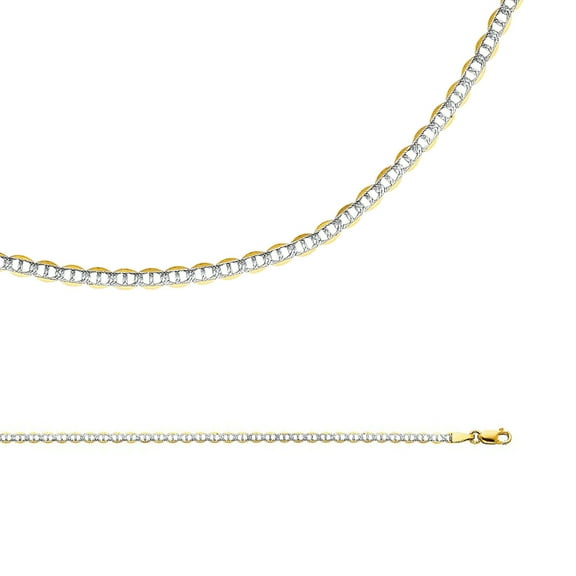 Solid 14k Yellow White Gold Chain Mariner Necklace Anchor Pave Flat Link Two Tone 2.7 mm 16 inch