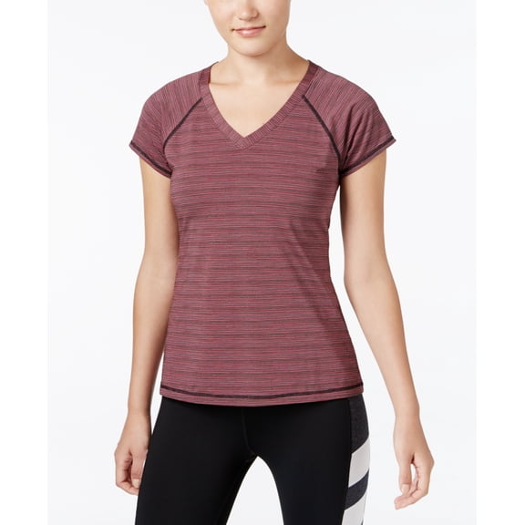 Ideology Women's Var Striped V-Neck Active Top, Pink Combo, XS