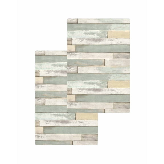 Beige Light Green Kitchen Dish Towels for Drying Dishes Set of 2, Farmhouse Wooden Striped Waffle Weave Microfiber Terry Hand Tea Bathroom Towels Quick Dry & Absorbent Towel 15.7x23.6