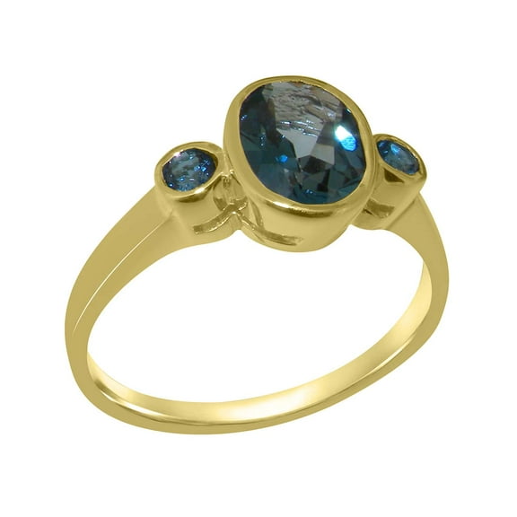 LBG British Made 14k Yellow Gold Natural London Blue Topaz Womens Anniversary Ring - 33 size options - Size 10