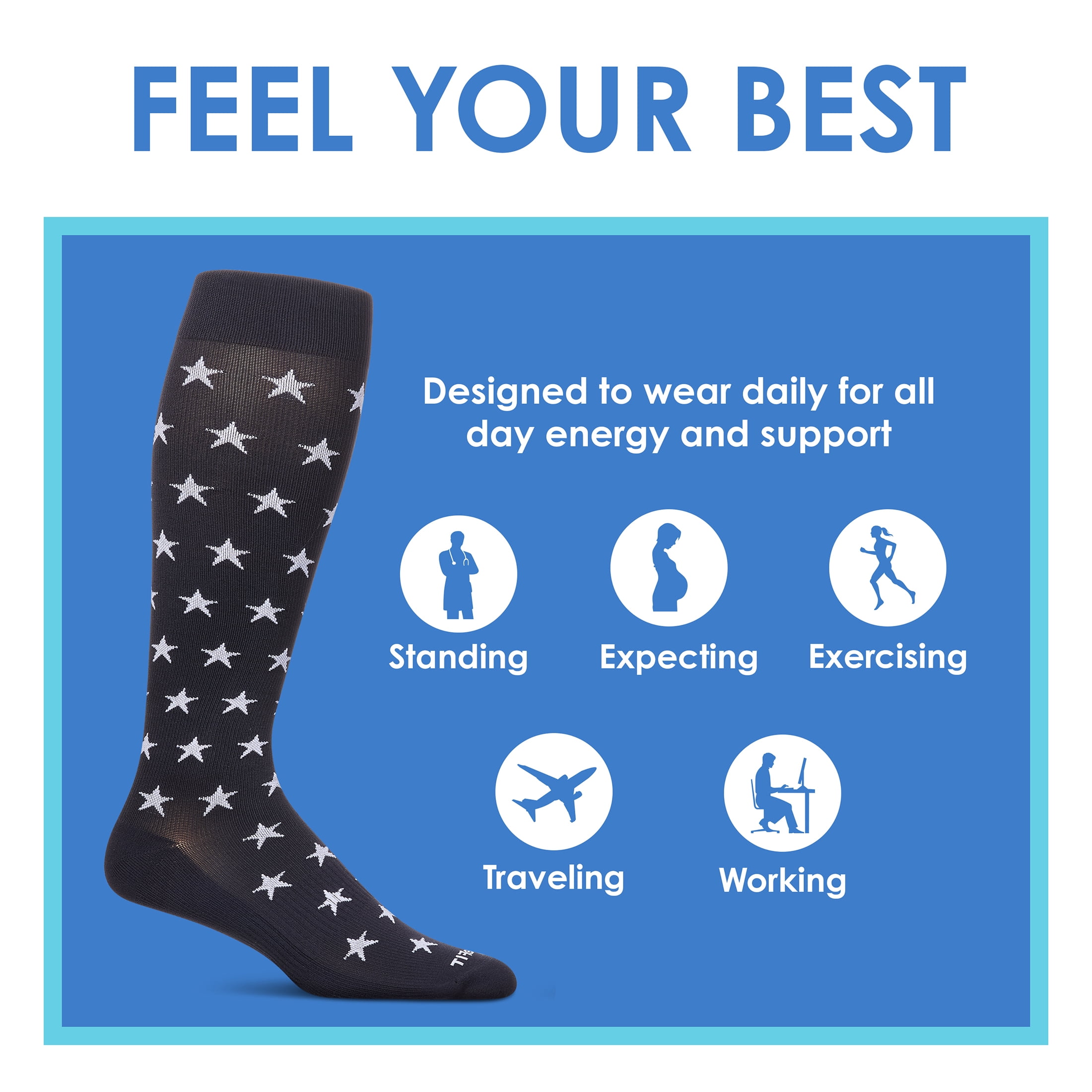 Care Fit Solutions 2 Pair Pack Stars Cotton Blend Graduated Compression Socks