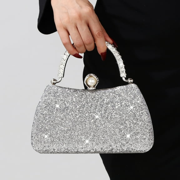 Jaucin Fashion Women's Silver Sequin Clutch Bag with Detachable Chain Shoulder Strap and Handle Evening Wedding Party Clutch Bag