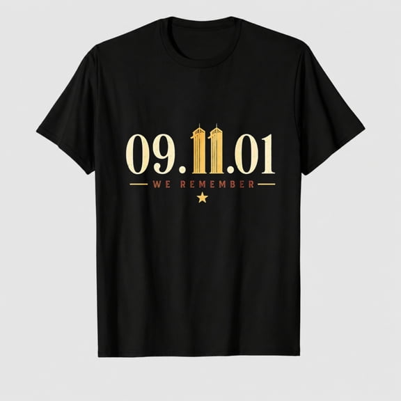 Unisex Adult 9/11 We Remember Graphic T-Shirt, 09.11.01 Memorial Short Sleeve Shirt