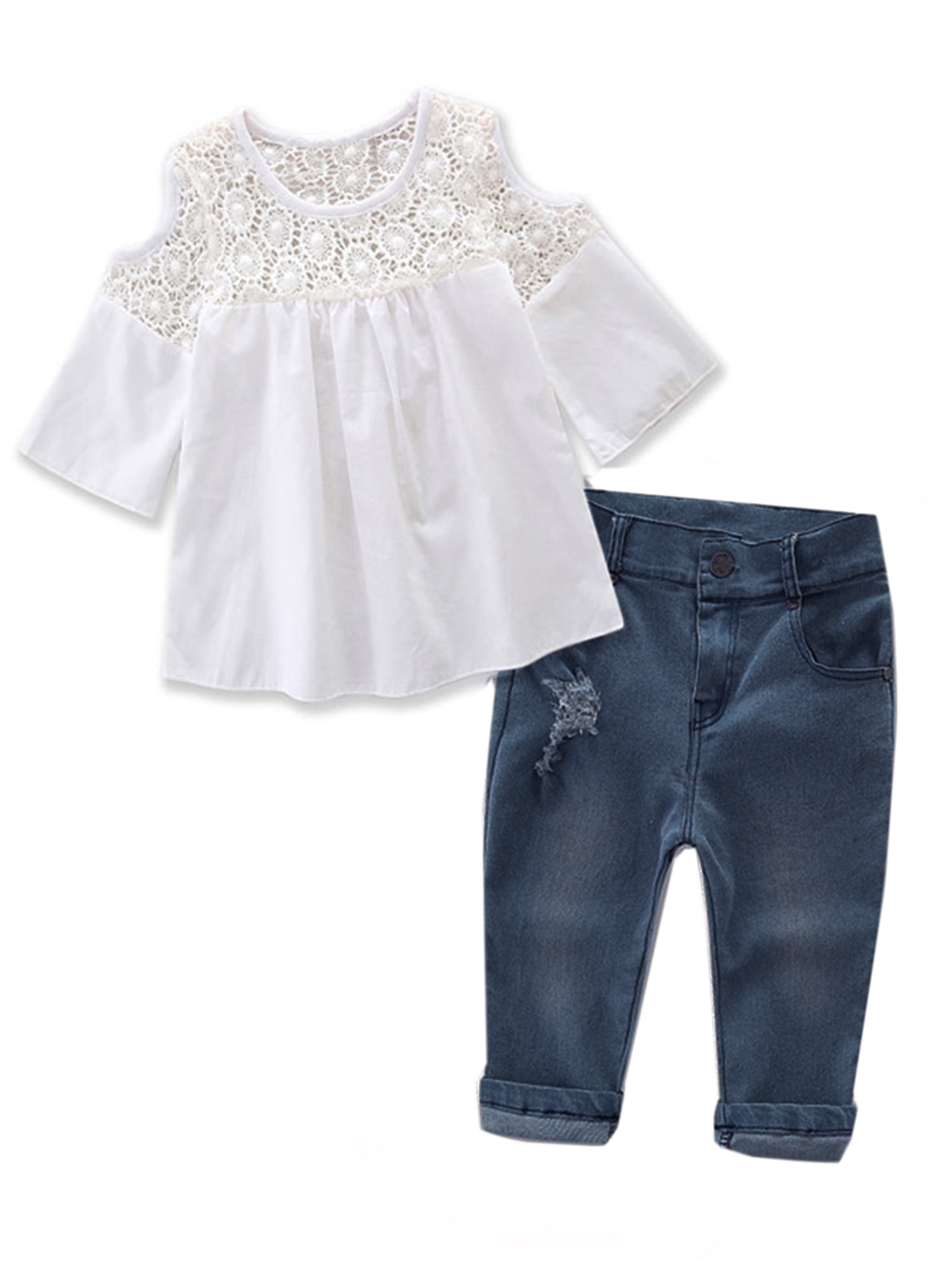 Flare Floral Trousers Ruffled Short-Sleeve Outfit Clothes Set Babywow Toddler Girl Off-Shoulder Halter T-Shirt Top 