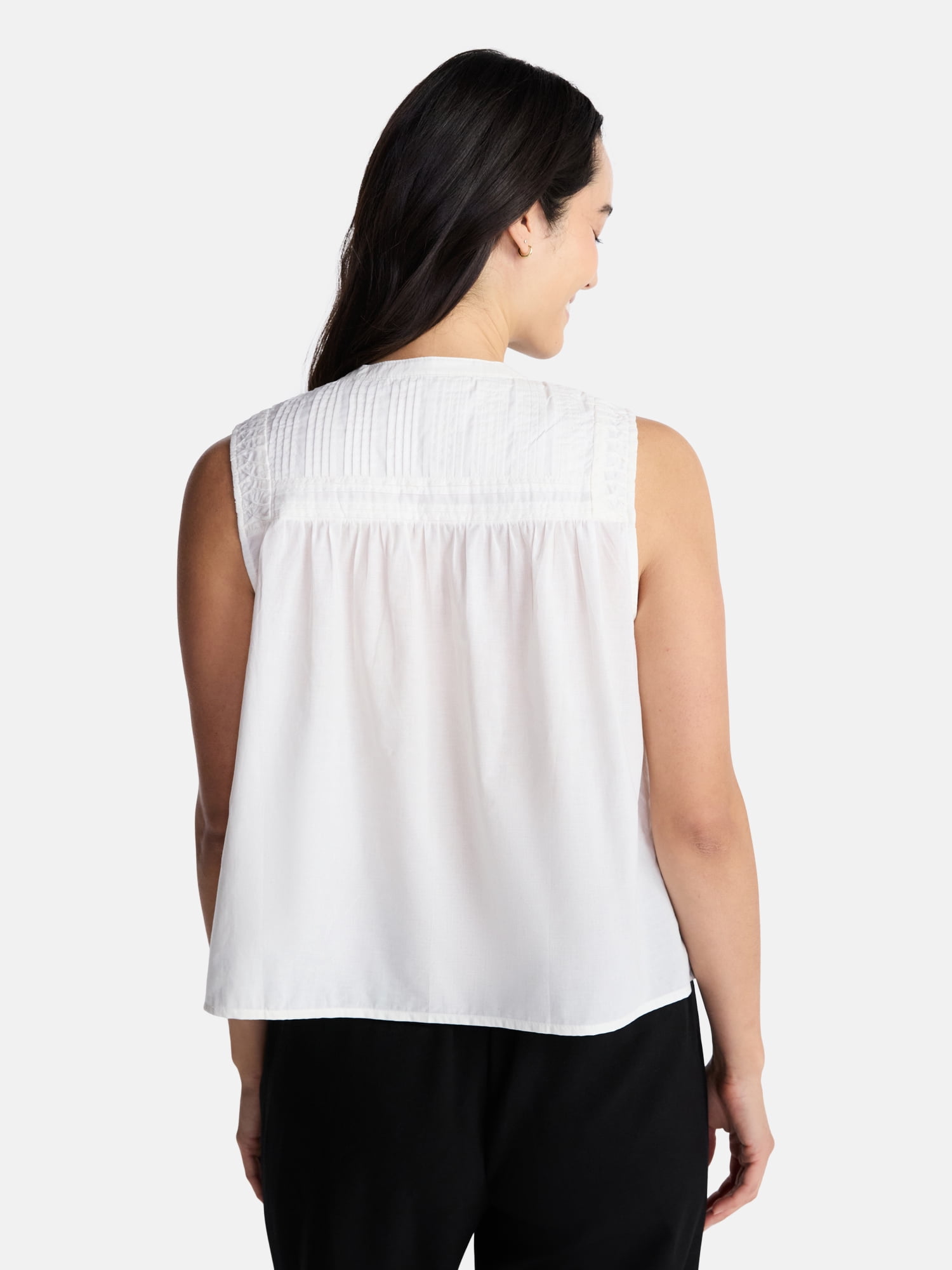 Time and Tru Women's Cotton Sleeveless Pleated Top, Sizes XS-XXXL