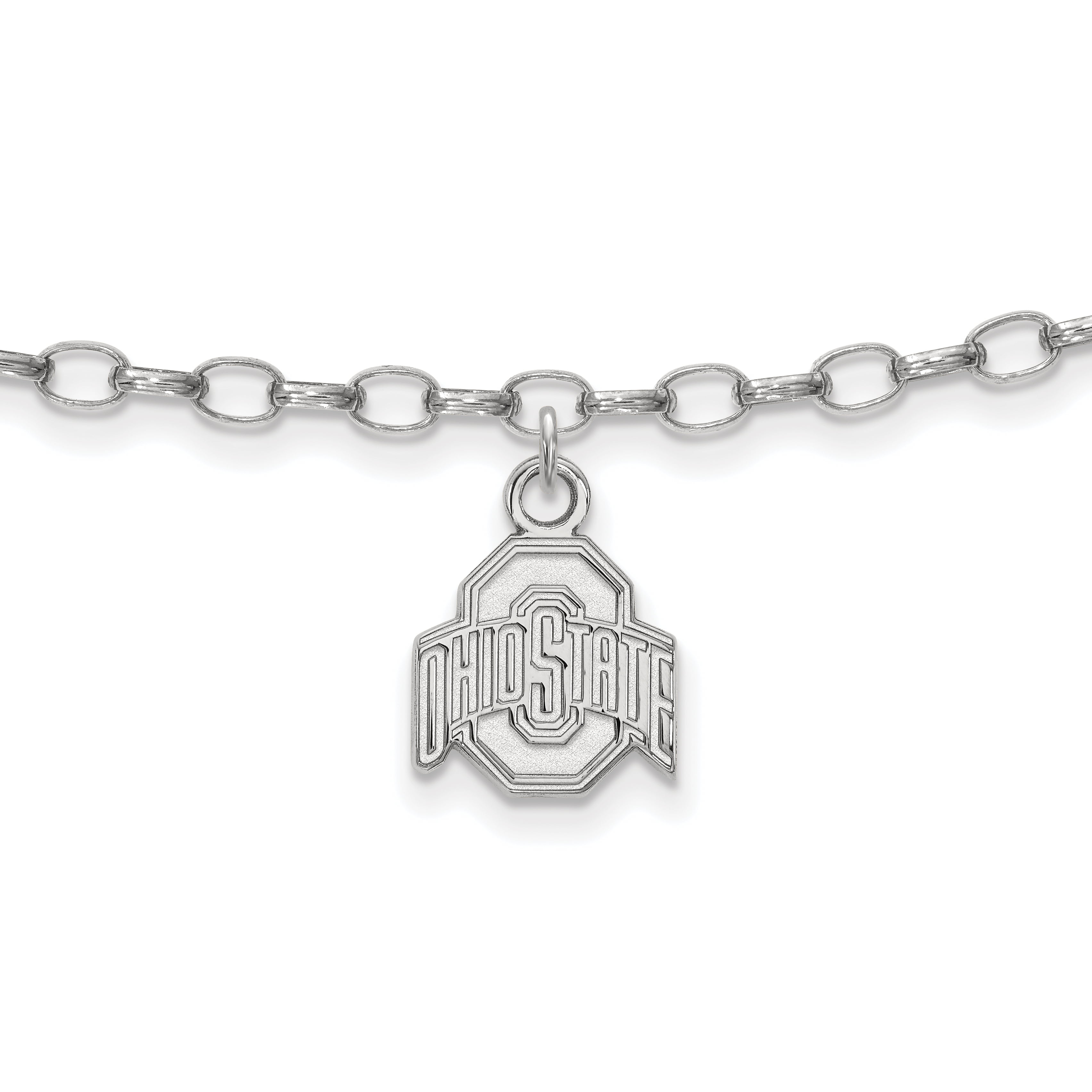 925 Sterling Silver Rhodium-plated Laser-cut Ohio State University Anklet 9