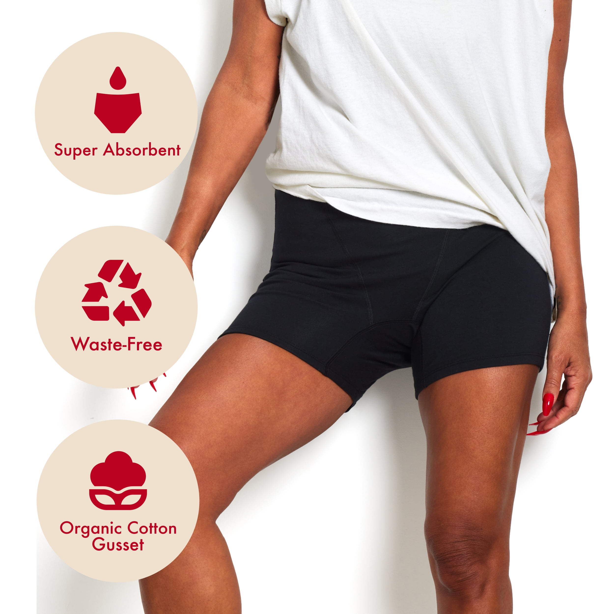 The Period Company. Organic Cotton Boxer, Period Underwear for Heavy Flows, Black