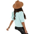 thumbnail image 3 of Puff Sleeve Women Solid Crewneck Knit Sweater, 3 of 4