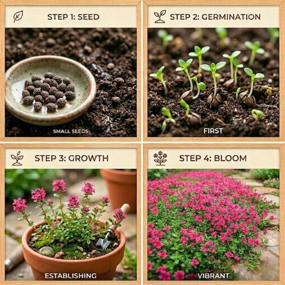 Pack of 100 Pink Creeping Thyme Seeds, Live Creeping Thyme Plant, Pink Flower, Fragrant Flowering Herb for Growing
