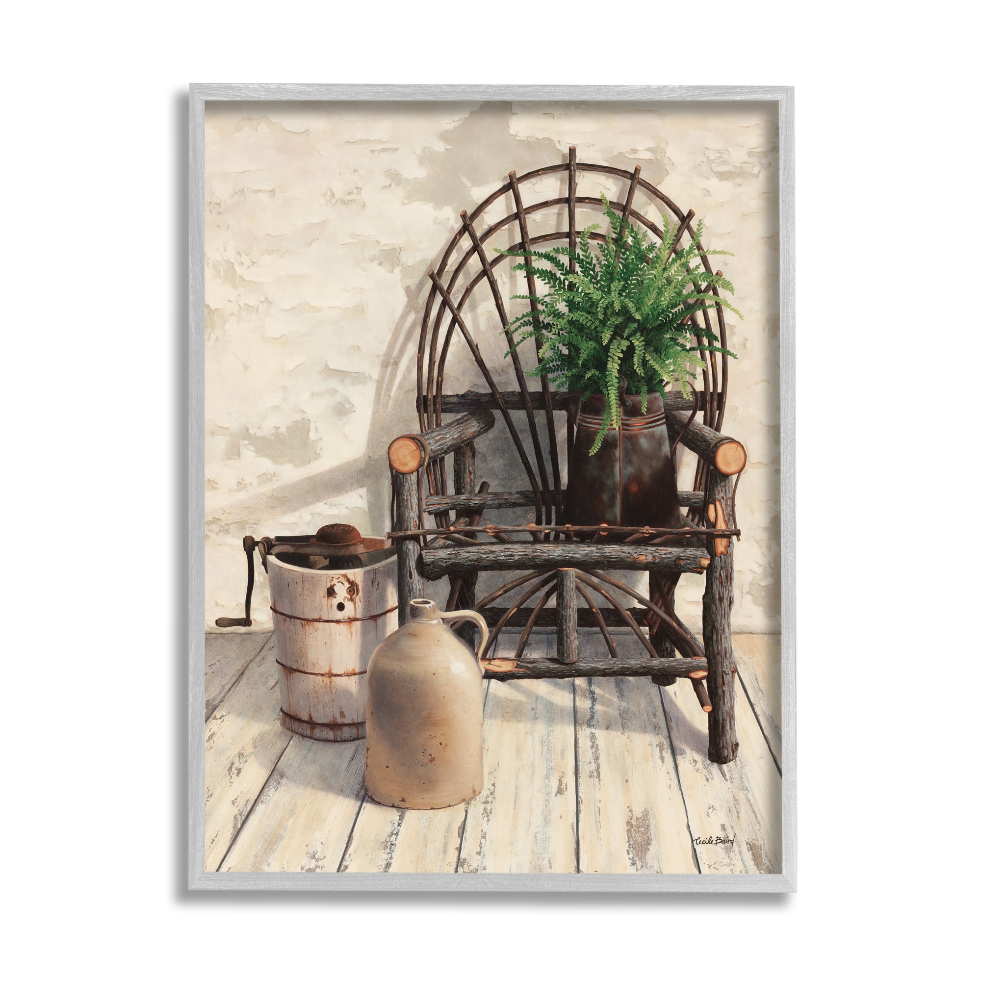 Stupell Industries Comfortable Porch Chair Still Life Rural Plant Painting Gray Framed Art Print Wall Art, Design by Cecile Baird