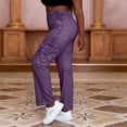 thumbnail image 2 of Miluxas Women's Strechy High Waisted Cropped Jeans Faux Denim Casual Cargo Trousers with Pockets Purple, 2 of 8