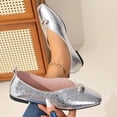 thumbnail image 2 of IEMIEMIEM Women's Metal Buckle Mary Jane Shoes Soft Leather Comfortable Ballet Flats Shoes Square Toe Casual Fashion Versatile Daily Wear Silver 6.5 Wide, 2 of 10