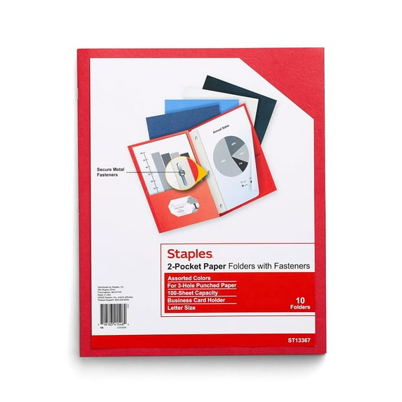Staples 2-Pocket Folder with Fasteners Assorted 905754